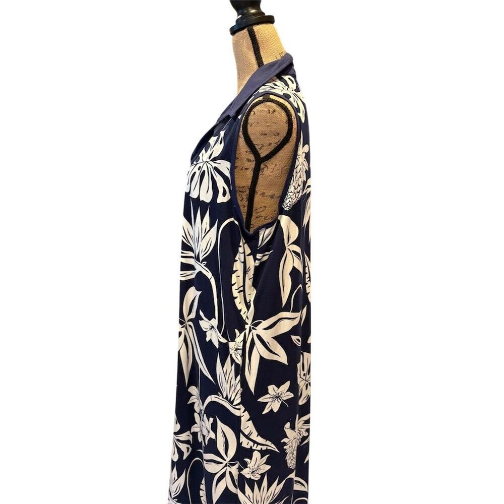 Cuddl Duds Women's 2XL Floral Maxi Dress with Pockets Navy White - Picture 5 of 10
